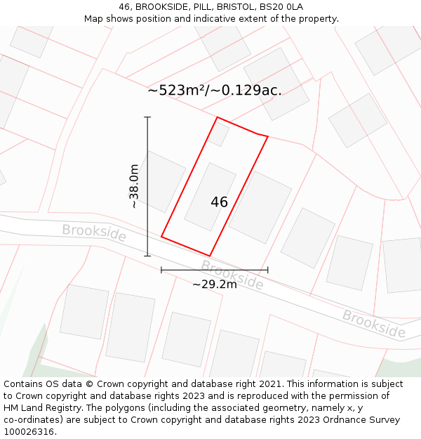 46, BROOKSIDE, PILL, BRISTOL, BS20 0LA: Plot and title map