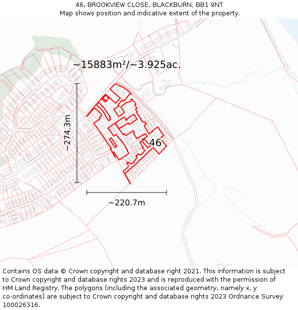 46, BROOKVIEW CLOSE, BLACKBURN, BB1 9NT: Plot and title map