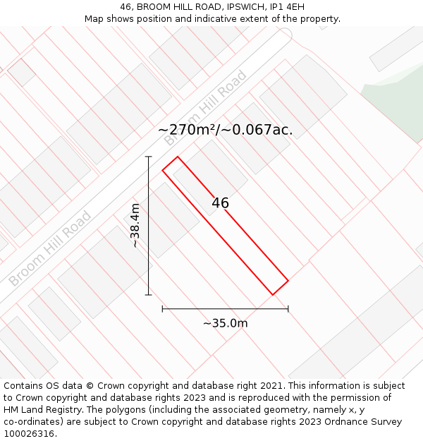 46, BROOM HILL ROAD, IPSWICH, IP1 4EH: Plot and title map