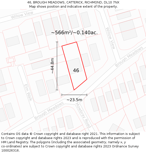 46, BROUGH MEADOWS, CATTERICK, RICHMOND, DL10 7NX: Plot and title map