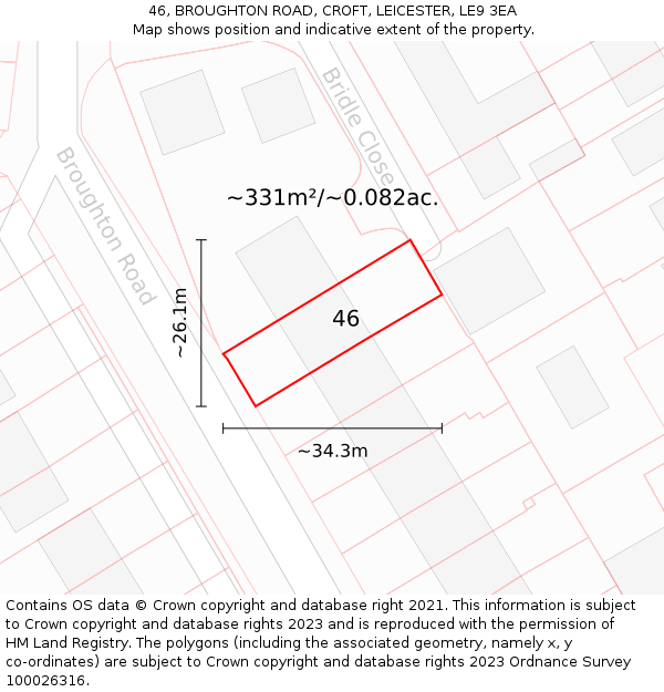 46, BROUGHTON ROAD, CROFT, LEICESTER, LE9 3EA: Plot and title map