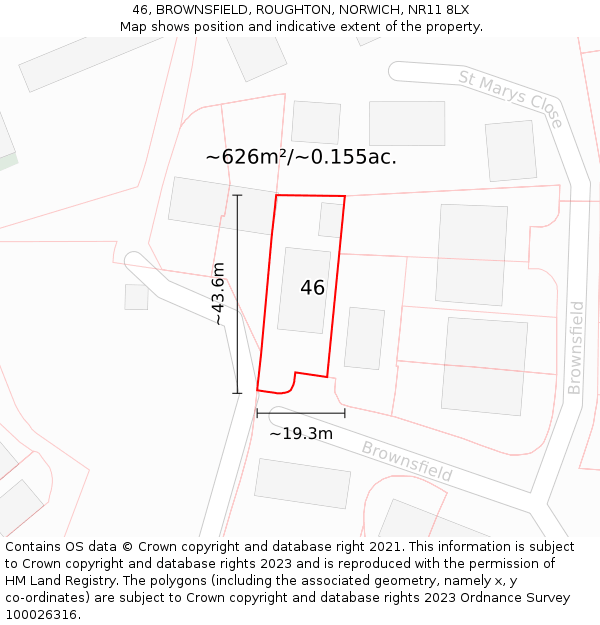 46, BROWNSFIELD, ROUGHTON, NORWICH, NR11 8LX: Plot and title map