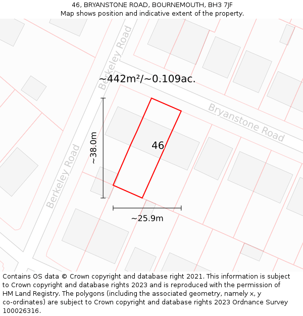 46, BRYANSTONE ROAD, BOURNEMOUTH, BH3 7JF: Plot and title map