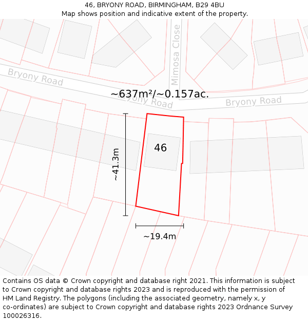 46, BRYONY ROAD, BIRMINGHAM, B29 4BU: Plot and title map