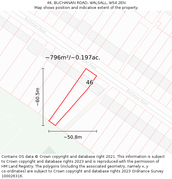 46, BUCHANAN ROAD, WALSALL, WS4 2EN: Plot and title map