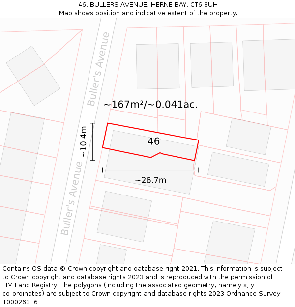 46, BULLERS AVENUE, HERNE BAY, CT6 8UH: Plot and title map