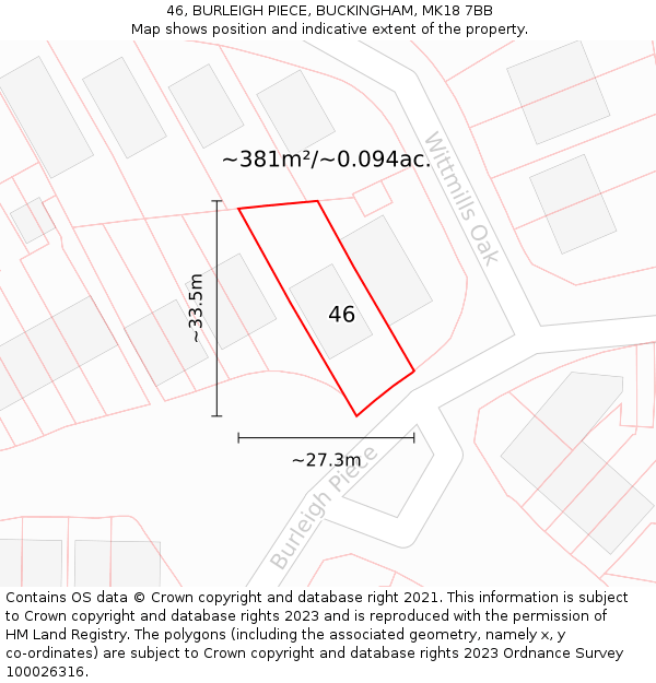 46, BURLEIGH PIECE, BUCKINGHAM, MK18 7BB: Plot and title map