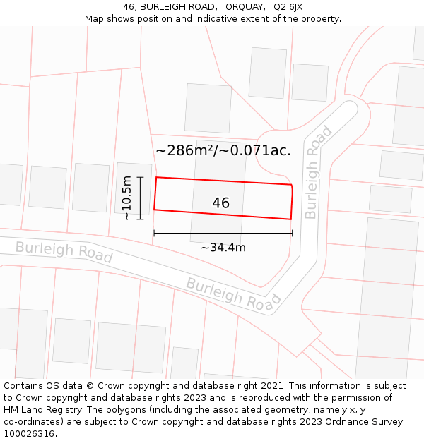 46, BURLEIGH ROAD, TORQUAY, TQ2 6JX: Plot and title map