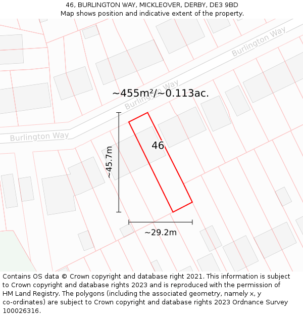 46, BURLINGTON WAY, MICKLEOVER, DERBY, DE3 9BD: Plot and title map