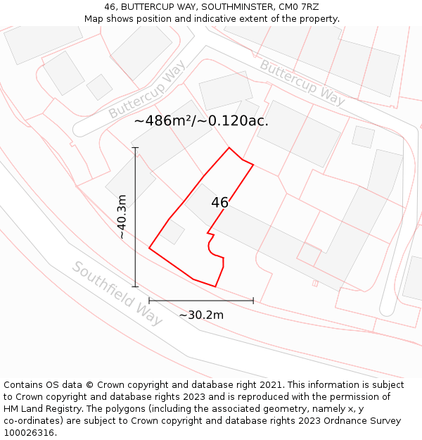 46, BUTTERCUP WAY, SOUTHMINSTER, CM0 7RZ: Plot and title map
