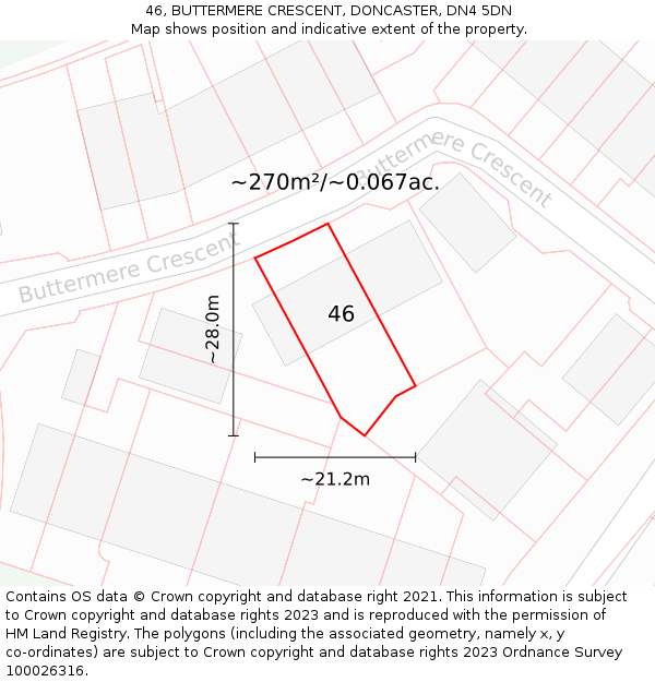 46, BUTTERMERE CRESCENT, DONCASTER, DN4 5DN: Plot and title map