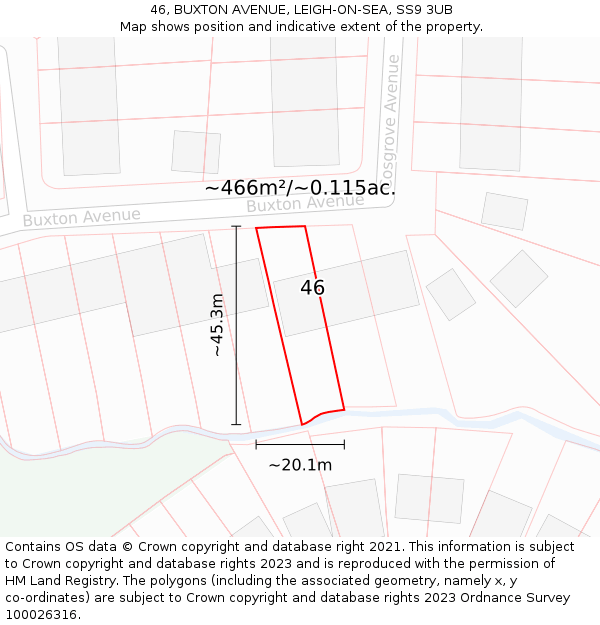 46, BUXTON AVENUE, LEIGH-ON-SEA, SS9 3UB: Plot and title map