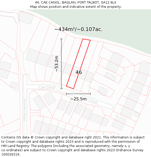 46, CAE CANOL, BAGLAN, PORT TALBOT, SA12 8LX: Plot and title map