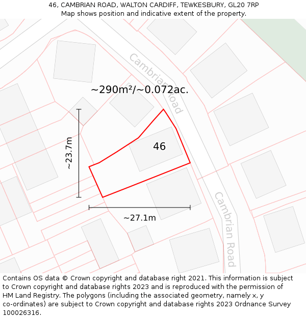 46, CAMBRIAN ROAD, WALTON CARDIFF, TEWKESBURY, GL20 7RP: Plot and title map