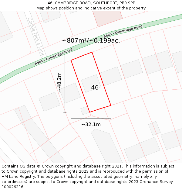 46, CAMBRIDGE ROAD, SOUTHPORT, PR9 9PP: Plot and title map