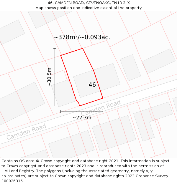 46, CAMDEN ROAD, SEVENOAKS, TN13 3LX: Plot and title map