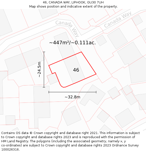 46, CANADA WAY, LIPHOOK, GU30 7UH: Plot and title map