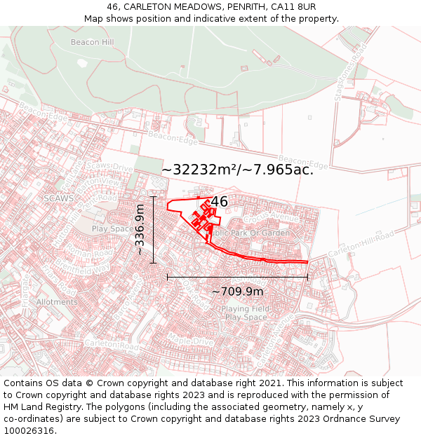 46, CARLETON MEADOWS, PENRITH, CA11 8UR: Plot and title map