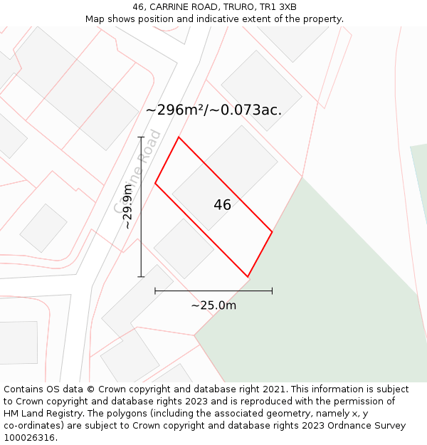 46, CARRINE ROAD, TRURO, TR1 3XB: Plot and title map