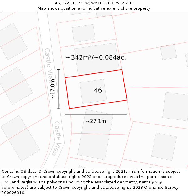 46, CASTLE VIEW, WAKEFIELD, WF2 7HZ: Plot and title map