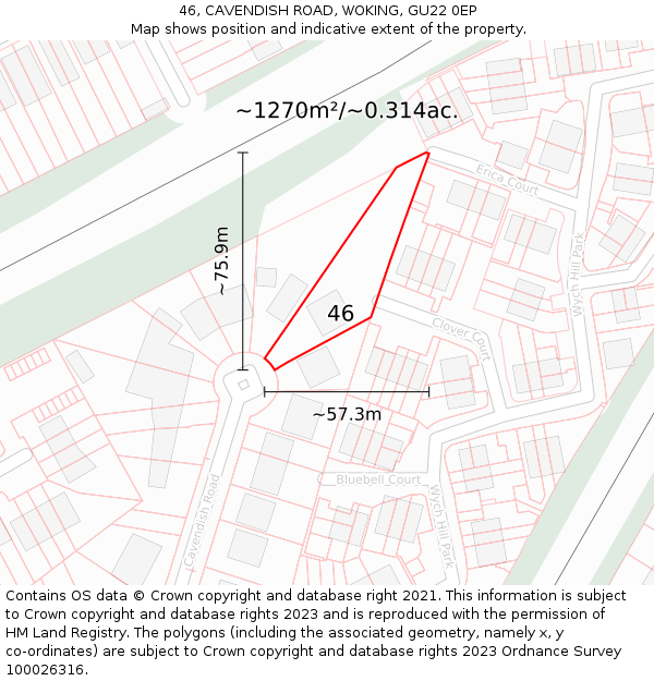 46, CAVENDISH ROAD, WOKING, GU22 0EP: Plot and title map