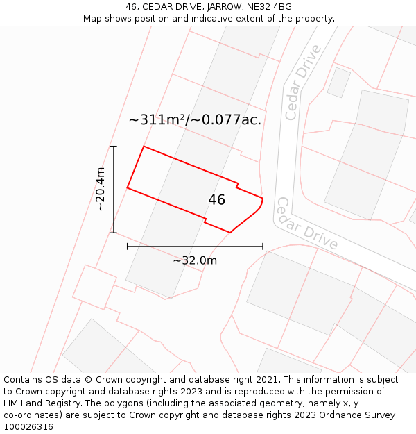 46, CEDAR DRIVE, JARROW, NE32 4BG: Plot and title map