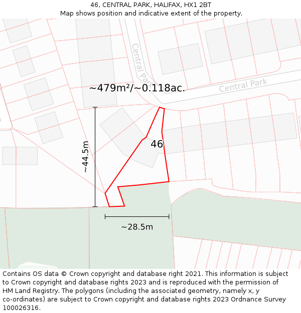 46, CENTRAL PARK, HALIFAX, HX1 2BT: Plot and title map