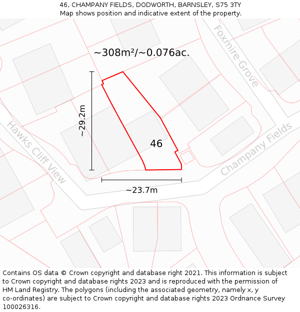 46, CHAMPANY FIELDS, DODWORTH, BARNSLEY, S75 3TY: Plot and title map