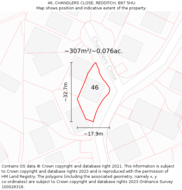 46, CHANDLERS CLOSE, REDDITCH, B97 5HU: Plot and title map