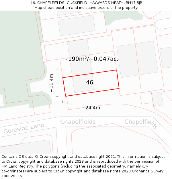 46, CHAPELFIELDS, CUCKFIELD, HAYWARDS HEATH, RH17 5JR: Plot and title map