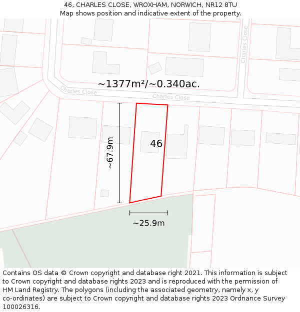 46, CHARLES CLOSE, WROXHAM, NORWICH, NR12 8TU: Plot and title map