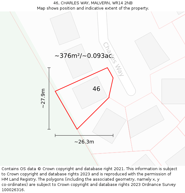 46, CHARLES WAY, MALVERN, WR14 2NB: Plot and title map