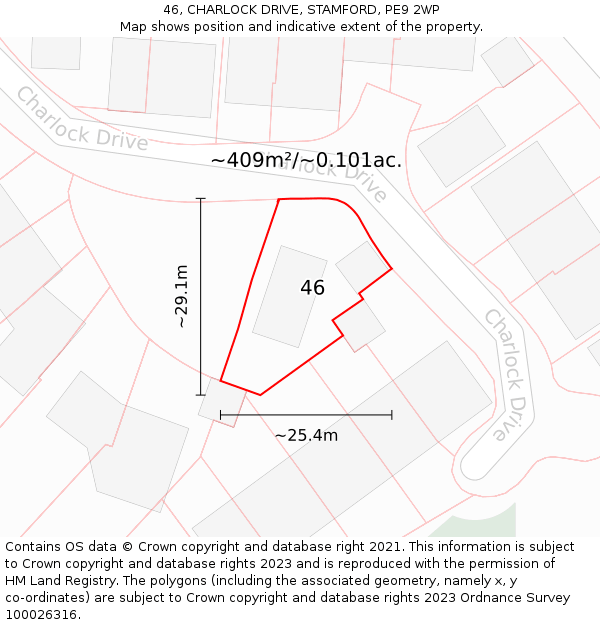 46, CHARLOCK DRIVE, STAMFORD, PE9 2WP: Plot and title map