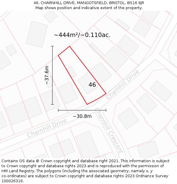 46, CHARNHILL DRIVE, MANGOTSFIELD, BRISTOL, BS16 9JR: Plot and title map