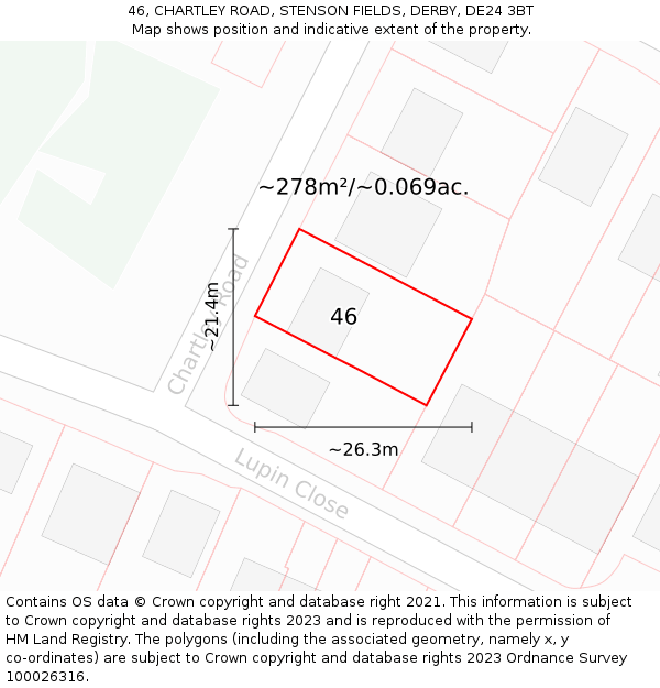 46, CHARTLEY ROAD, STENSON FIELDS, DERBY, DE24 3BT: Plot and title map