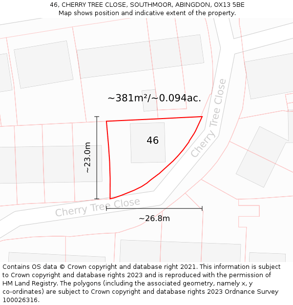 46, CHERRY TREE CLOSE, SOUTHMOOR, ABINGDON, OX13 5BE: Plot and title map