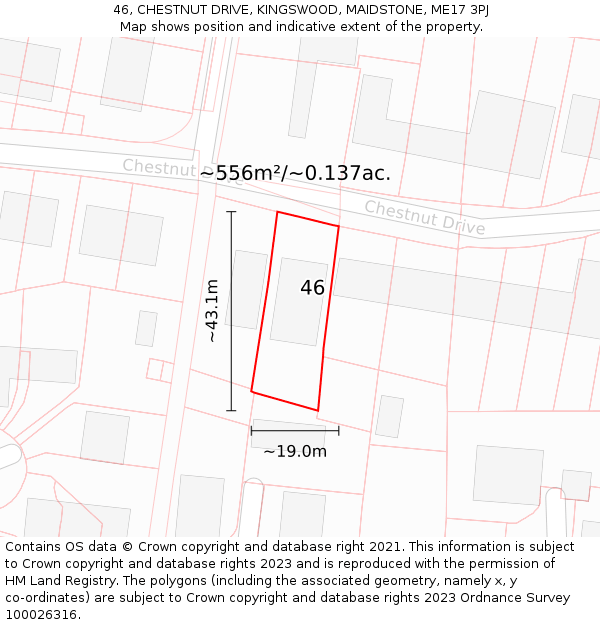 46, CHESTNUT DRIVE, KINGSWOOD, MAIDSTONE, ME17 3PJ: Plot and title map