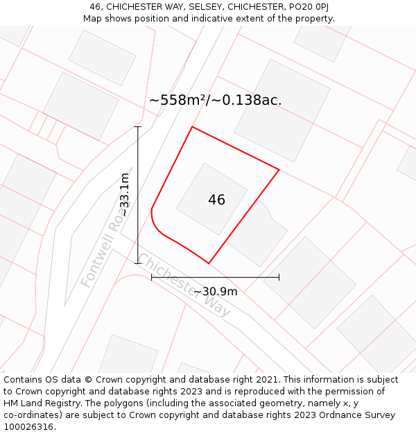 46, CHICHESTER WAY, SELSEY, CHICHESTER, PO20 0PJ: Plot and title map