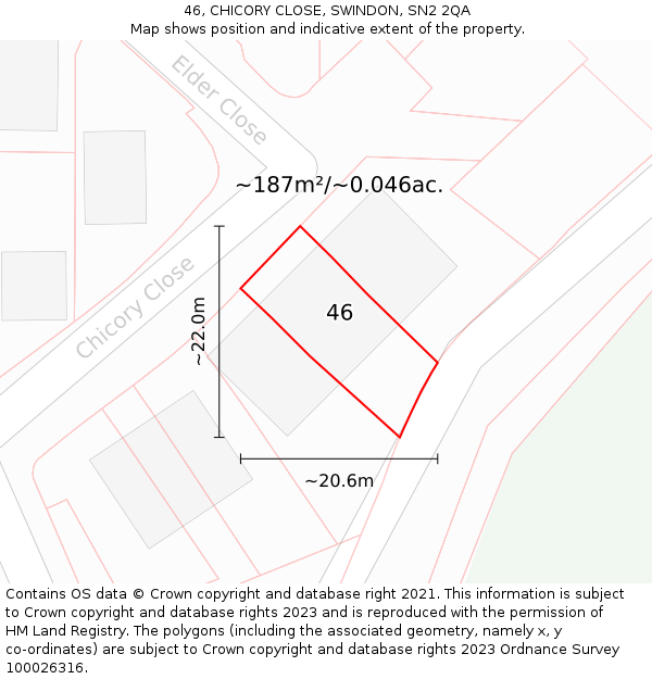 46, CHICORY CLOSE, SWINDON, SN2 2QA: Plot and title map