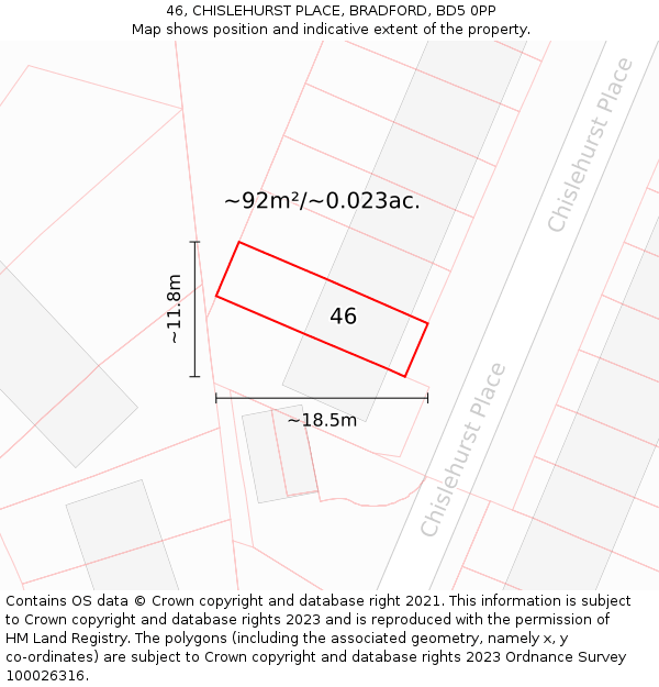 46, CHISLEHURST PLACE, BRADFORD, BD5 0PP: Plot and title map