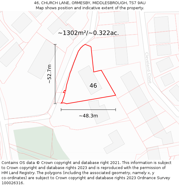 46, CHURCH LANE, ORMESBY, MIDDLESBROUGH, TS7 9AU: Plot and title map