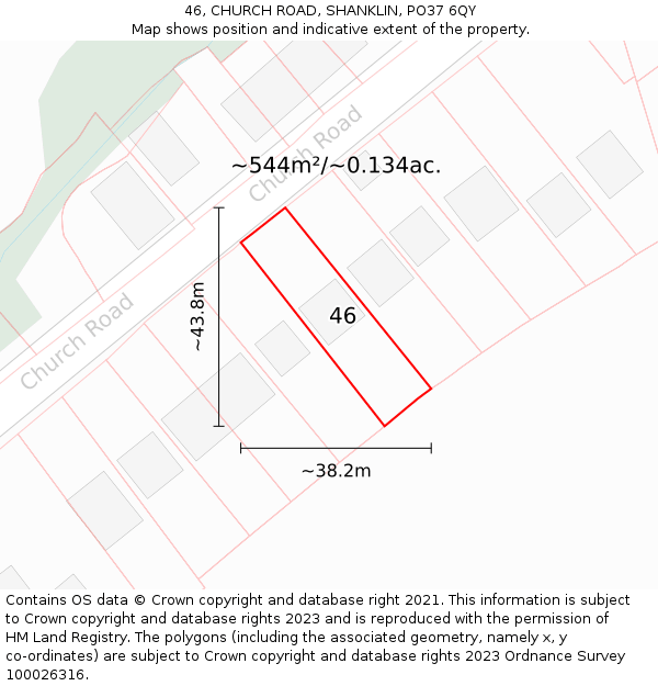 46, CHURCH ROAD, SHANKLIN, PO37 6QY: Plot and title map