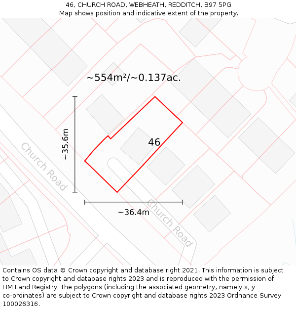 46, CHURCH ROAD, WEBHEATH, REDDITCH, B97 5PG: Plot and title map