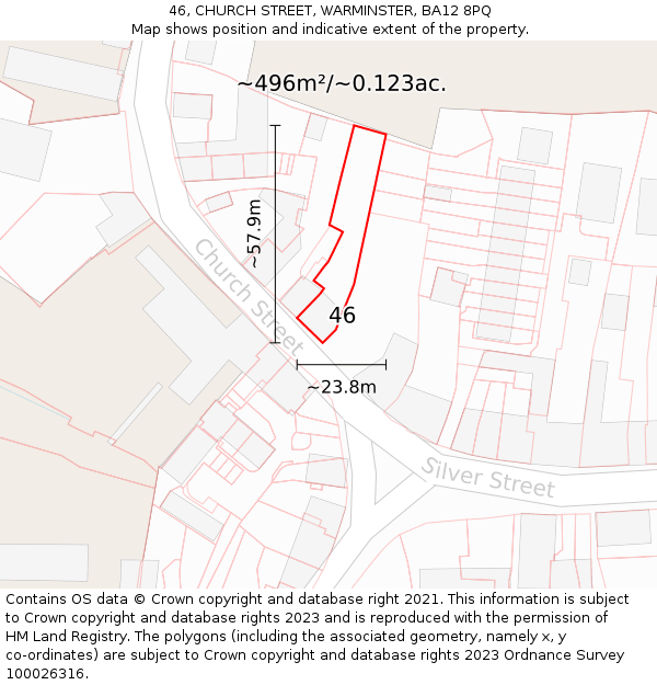 46, CHURCH STREET, WARMINSTER, BA12 8PQ: Plot and title map