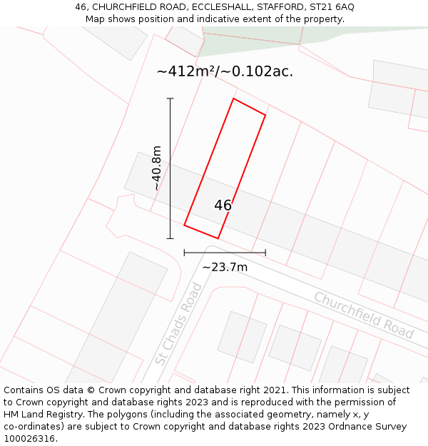 46, CHURCHFIELD ROAD, ECCLESHALL, STAFFORD, ST21 6AQ: Plot and title map