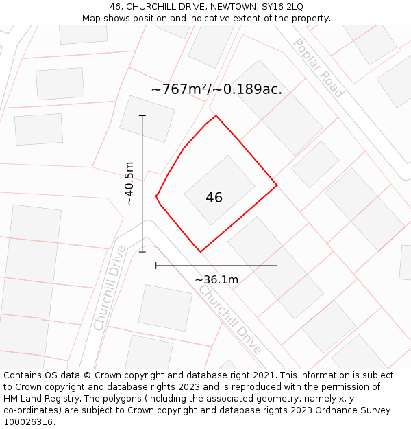 46, CHURCHILL DRIVE, NEWTOWN, SY16 2LQ: Plot and title map