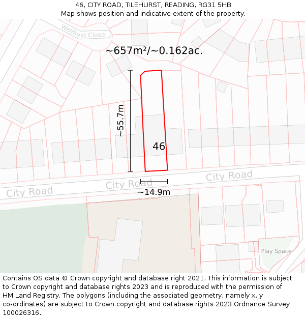 46, CITY ROAD, TILEHURST, READING, RG31 5HB: Plot and title map