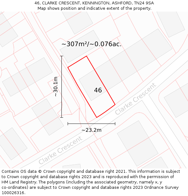 46, CLARKE CRESCENT, KENNINGTON, ASHFORD, TN24 9SA: Plot and title map