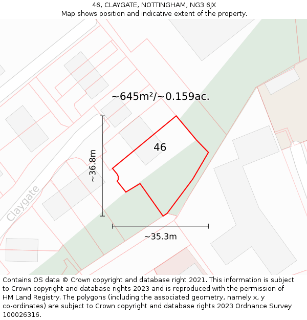 46, CLAYGATE, NOTTINGHAM, NG3 6JX: Plot and title map