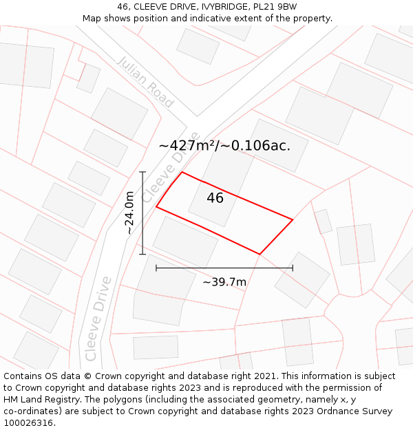 46, CLEEVE DRIVE, IVYBRIDGE, PL21 9BW: Plot and title map